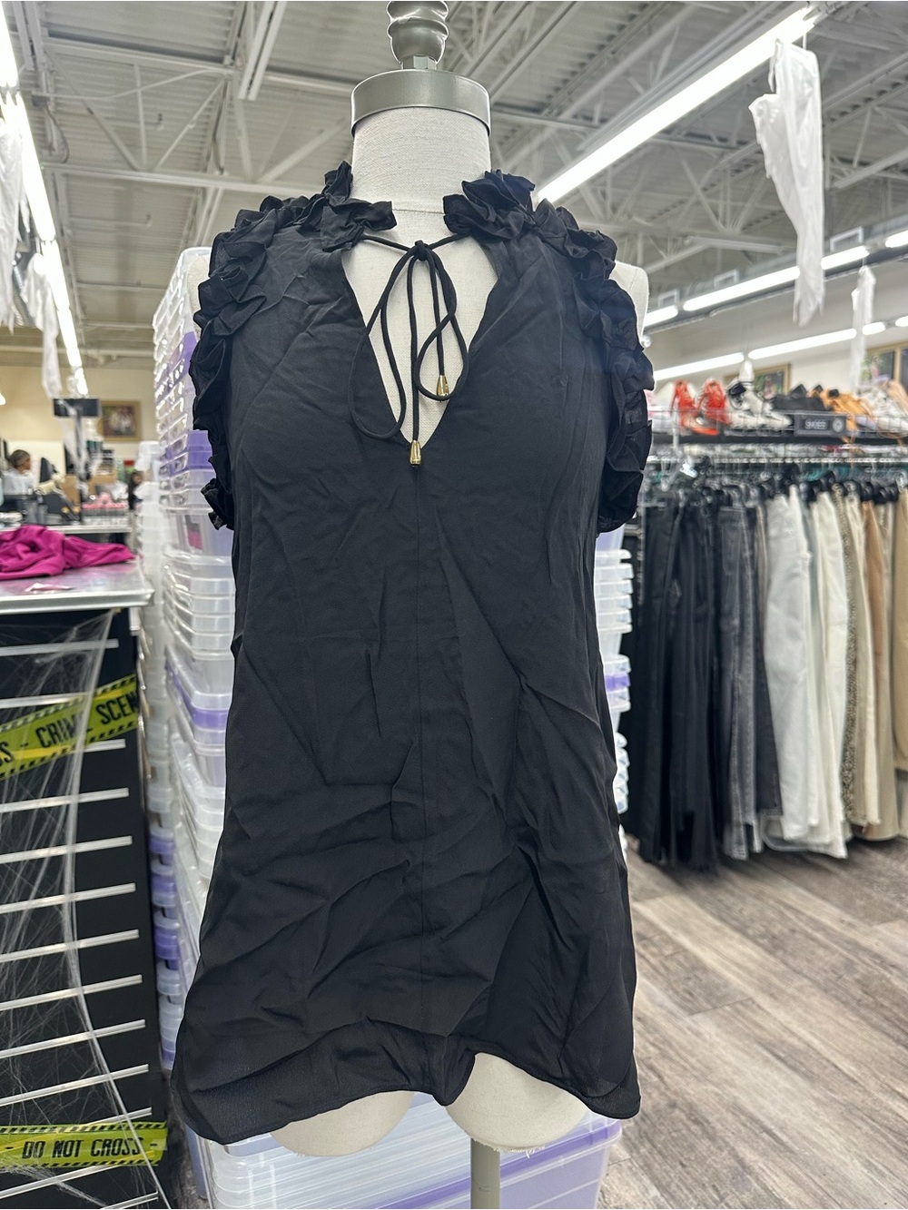 Zimmermann Black Ruffle-Trim Tie-Neck Tank